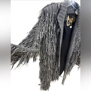 Vintage Designer Shaggy Fringe Grey Oversized pony Jacket Coat Womens Sz L